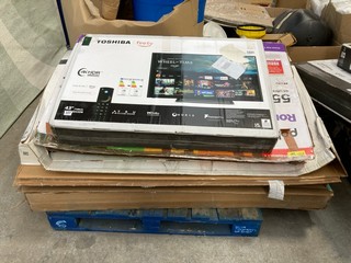 (COLLECTION ONLY) PALLET OF ASSORTED SPARES & REPAIRS TVS TO INCLUDE TOSHIBA FIRE TV 43" IN BLACK MODEL: 43UF3D53D8 (PCB BOARDS REMOVED): LOCATION - B6