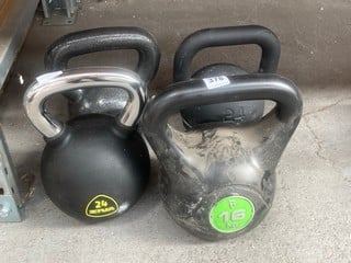 3 X 24KG DUMBBELLS TO INCLUDE 16KG DUMBELL: LOCATION - BR18