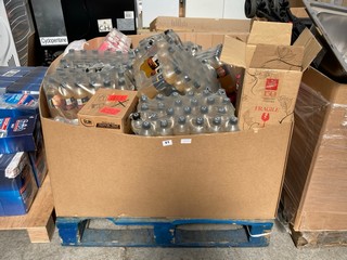 PALLET OF ASSORTED DRINKS TO INCLUDE 24 X 500ML BOTTLES OF TANGO ORANGE: BBE: 06.25: LOCATION - A5 (KERBSIDE PALLET DELIVERY)