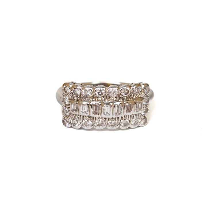 18K White 1.75ct Diamond Rectangular Cluster Ring, Size N, 5.1g.  Auction Guide: £350-£450 (VAT Only Payable on Buyers Premium)