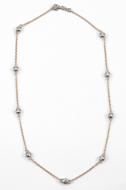 Silver Rose Gold Plated White Stone Necklace, 50cm, 6.5g