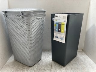 EKO MORANDI TOUCH BIN IN DARK GREY TO INCLUDE 2 X CURVER PLASTIC LAUNDRY BASKETS IN LIGHT GREY: LOCATION - A3