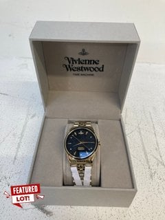 VIVIENNE WESTWOOD TIME MACHINE PATTERNED BLACK DIAL WITH STAINLESS STEEL STRAP WATCH IN GOLD MODEL: VV208GBGD RRP - £255: LOCATION - WHITE BOOTH