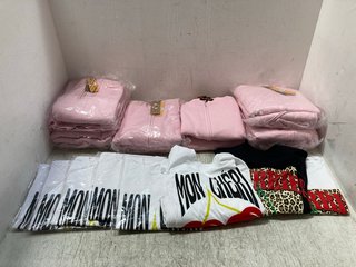 QTY OF ASSORTED WOMENS CLOTHING TO INCLUDE 6 X RISING CUFFED ZIP UP HOODIE AND JOGGER SETS IN BABY PINK IN VARIOUS SIZES: LOCATION - A8