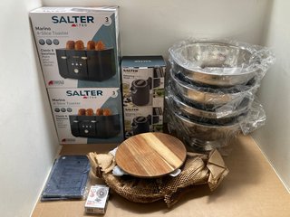 QTY OF ASSORTED HOUSE HOLD ITEMS TO INCLUDE 2 X SALTER MARINO 4 SLICE TOASTERS: LOCATION - A12