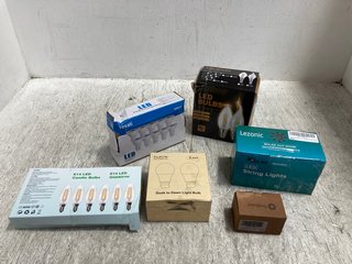 QTY OF ASSORTED ITEMS TO INCLUDE SOLAR LED STRING LIGHTS , LED BULBS: LOCATION - B20