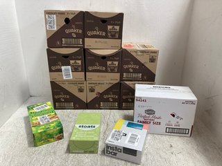 QTY OF ASSORTED CONSUMABLE ITEMS TO INCLUDE QTY BOXES OF QUAKER CHOCOLATE ORANGE PORRIDGE OATS BB: 08/24 (SOME ITEMS MAY BE PAST SELL BY): LOCATION - B20