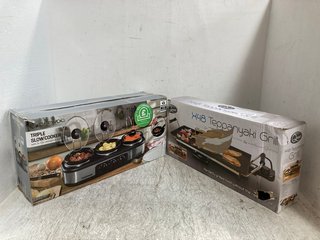 DAEWOO TRIPLE SLOW COOKER TO INCLUDE QUEST X48 TEPPANYAKI GRILL: LOCATION - B19