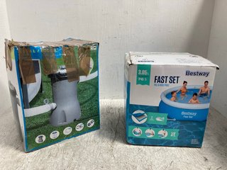 2 X ASSORTED POOL ITEMS TO INCLUDE BESTWAY FAST SET FILL AND RISE POOL , BESTWAY POOL FILTER: LOCATION - B18