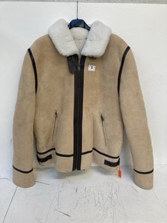 PERCIVAL WOMENS FLEECE LINED SUEDE ZIP UP JACKET IN BEIGE SIZE: XXL RRP - £450: LOCATION - WHITE BOOTH