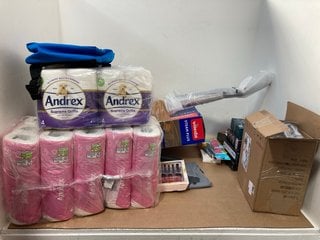 QTY OF ASSORTED HOUSE HOLD ITEMS TO INCLUDE MULTIPACK OF ANDREX FAMILY SOFT TOILET ROLLS (PLEASE NOTE: 18+YEARS ONLY. ID MAY BE REQUIRED): LOCATION - B15