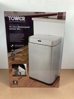 TOWER STAINLESS STEEL 75L RECTANGULAR SENSOR BIN RRP - £120: LOCATION - B15