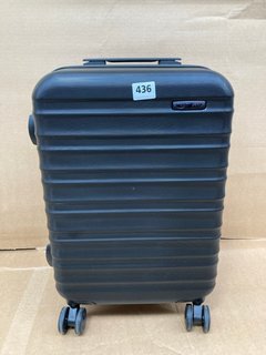 BASIC SMALL RIBBED HARDSHELL TRAVEL SUITCASE IN BLACK: LOCATION - B14