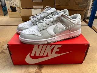 NIKE DUNK LOW RETRO LACE UP TRAINERS IN WHITE AND GREY FOG SIZE: 10 RRP - £110: LOCATION - B2