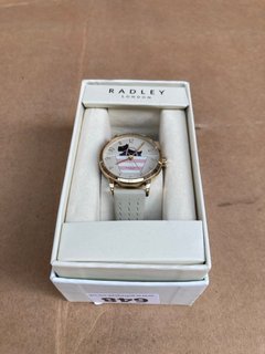 RADLEY LONDON CLASSIC DOG PRINT FACE WITH LEATHER STRAP WATCH IN BEIGE: LOCATION - C5