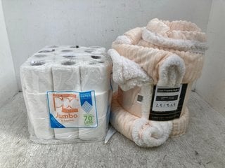 MULTIPACK OF PPC JUMBO TOILET ROLLS TO INCLUDE SUPER SOFT BLANKET IN LIGHT PINK AND WHITE: LOCATION - C15