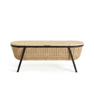 LA REDOUTE INTERIEURS BELTI IMITATION RATTAN, ACACIA & METAL STORAGE BENCH. RRP - £450: LOCATION - B2