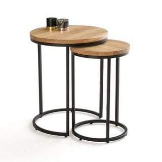 LA REDOUTE INTERIEURS SET OF 2 VOVA OAK & METAL NESTING TABLES. RRP - £225: LOCATION - B2