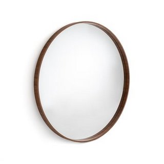 LA REDOUTE INTERIEURS ALARIA ROUND MIRROR WITH WALNUT FRAME, DIAMETER 100CM. RRP - £299: LOCATION - B2