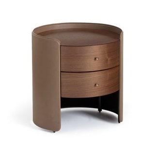 AM.PM FIRMO WALNUT & LEATHER BEDSIDE TABLE. RRP - £699: LOCATION - B3