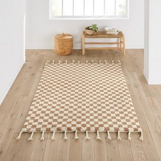 LA REDOUTE INTERIEURS OCHINO CHECKERBOARD TASSEL 100% WOOL RUG. SIZE: 200X290CM. RRP - £675: LOCATION - B4