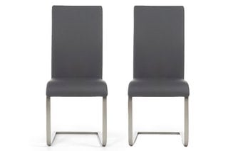 AUSTIN/ALVIN GREY FAUX LEATHER DINING CHAIR - PAIRS - RRP £220: LOCATION - D1