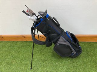 RIFE GOLF BAG IN GREY BLUE & BLACK WITH QTY OF ASSORTED DAMAGED CLUBS: LOCATION - C1