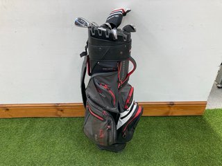 BIG MAX GOLF BAG IN GREY RED & WHITE TO INCLUDE QTY OF ASSORTED GOLF CLUBS: LOCATION - C1