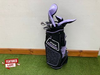 BENROSS ATHENA LADIES GOLF BAG IN PURPLE & BLACK TO INCLUDE QTY OF ASSORTED GOLF CLUBS: LOCATION - C1