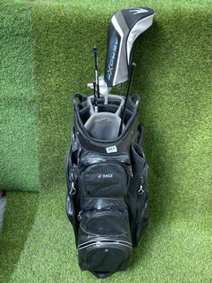 MGI GOLF BAG IN BLACK & GREY TO INCLUDE QTY OF ASSORTED GOLF CLUBS: LOCATION - C4