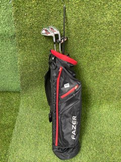 FAZER GOLF BAG IN RED & BLACK TO INCLUDE QTY OF ASSORTED GOLF CLUBS: LOCATION - C4