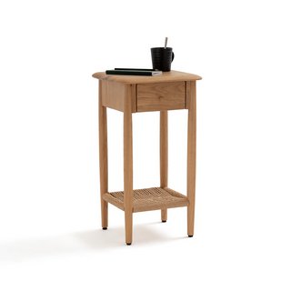 LA REDOUTE INTERIEURS MALORA SOLID OAK & WEAVING BEDSIDE TABLE. RRP - £215: LOCATION - C4