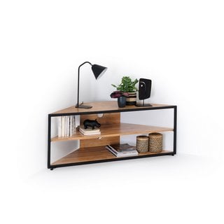 LA REDOUTE INTERIEURS HIBA CORNER TV CABINET IN SOLID OAK AND STEEL. RRP - £325: LOCATION - C6