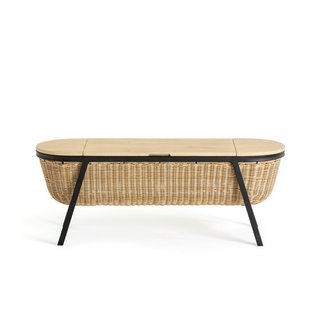 LA REDOUTE INTERIEURS BELTI IMITATION RATTAN, ACACIA & METAL STORAGE BENCH. RRP - £450: LOCATION - C6