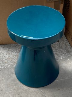 LA REDOUTE MATMAT CERAMIC SIDE TABLE IN PRUSSIAN BLUE RRP - £125: LOCATION - C6