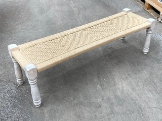 LA REDOUTE ADAS MANGO WOOD & ROPE INDIAN STYLE BENCH RRP - £240: LOCATION - C6