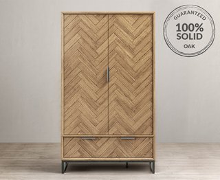 HERRINGBONE SOLID OAK DOUBLE WARDROBE - RRP £999: LOCATION - D3