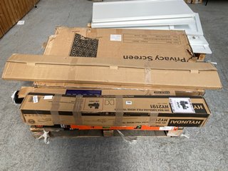 PALLET OF ASSORTED OUTDOOR TOOLS AND ACCESSORIES TO INCLUDE HYUNDAI 20V MAX CORDLESS POLE HEDGE TRIMMER: LOCATION - A4 (KERBSIDE PALLET DELIVERY)