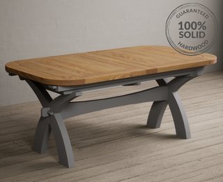 OLYMPIA/ATLAS/STONELEIGH X CROSS LEG DOUBLE EXTENSION TABLE - LIGHT GREY PAINTED - RRP £899: LOCATION - D3