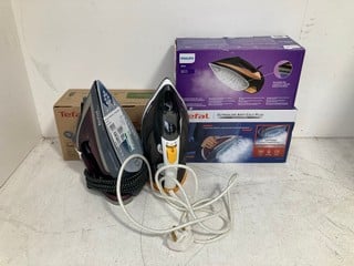 5 X ASSORTED IRONS TO INCLUDE PHILIPS AZUR 7000 SERIES STEAM IRON: LOCATION - BR1