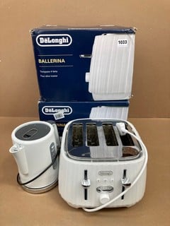 4 X ASSORTED KITCHEN APPLIANCES TO INCLUDE DELONGHI BALLERINA 4 SLICE TOASTER IN WHITE: LOCATION - BR2