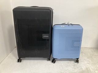 2 X HARDCASE SUITCASES TO INCLUDE AMERICAN TOURISTER CARRY ON LUGGAGE IN SKY BLUE: LOCATION - BR5