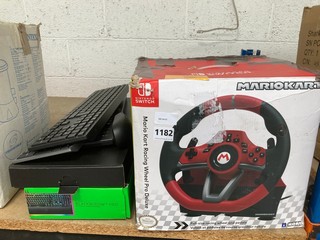 QTY OF GAMING ACCESSORIES TO INCLUDE MARIO KART RACING WHEEL PRO DELUXE AND RAZER BLACKWIDOW V4 PRO MECHANICAL GAMING KEYBOARD: LOCATION - BR12