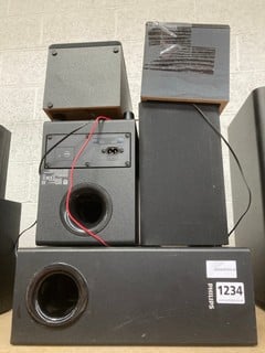 QTY OF ASSORTED SPEAKERS TO INCLUDE PHILIPS SUBWOOFER AND JVC SPEAKERS: LOCATION - BR14