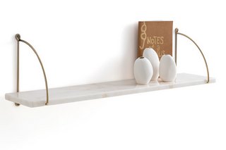 LA REDOUTE INTERIEURS FITIA 80CM MARBLE & BRASS WALL SHELF. RRP - £130: LOCATION - BR1