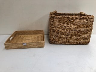 AM.PM RABIA RATTAN TRAY. RRP - £55 TO INCLUDE AM.PM RAGA RAGGED WICKER BASKET. SIZE: RECTANGULAIRE. RRP - £110: LOCATION - BR2