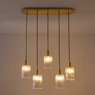 LA REDOUTE INTERIEURS BOGOTA BRASS AND STRIATED GLASS CLUSTER CEILING LIGHT. RRP - £255: LOCATION - BR4