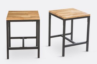 LA REDOUTE INTERIEURS SET OF 2 HIBA SOLID OAK & STEEL STOOLS. RRP - £199: LOCATION - BR6