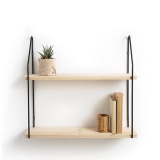 LA REDOUTE INTERIEURS VINTO L65CM WOOD & METAL DOUBLE WALL SHELF. RRP - £70: LOCATION - C6