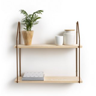 LA REDOUTE INTERIEURS VINTO L65CM WOOD & METAL DOUBLE WALL SHELF. RRP - £70: LOCATION - C6